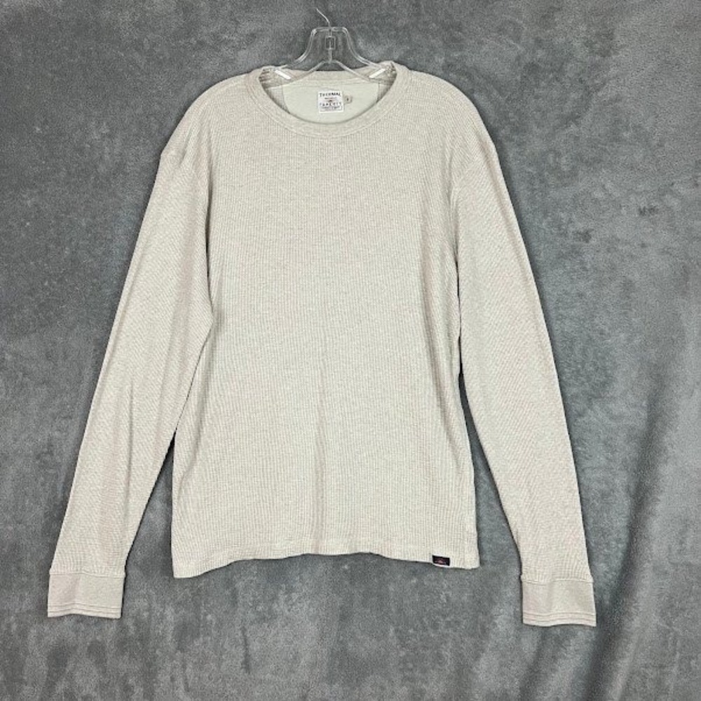 Faherty Waffle Knit Thermal Long Sleeve Tee Mens L Beige Crewneck Pima Cotton